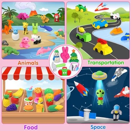 Arscniek 140 Pack Animal Erasers for Kids Bulk, Cute Desk Pets Treasure Box Toys for Classroom Prizes Rewards, Mini Pencil Erasers Take Apart Erasers Back to School Supplies for Boys Girls