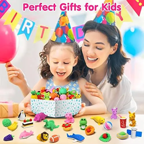 Arscniek 140 Pack Animal Erasers for Kids Bulk, Cute Desk Pets Treasure Box Toys for Classroom Prizes Rewards, Mini Pencil Erasers Take Apart Erasers Back to School Supplies for Boys Girls