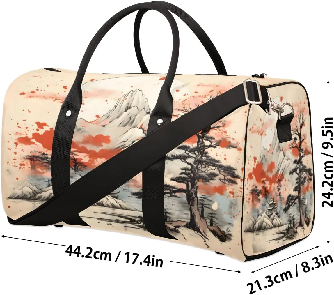 Asian Japanese Chinese Travel Duffle Bag, Sports Gym Bags for Women Men, Carry On Weekender Overnight Workout Airplane Trips Bag