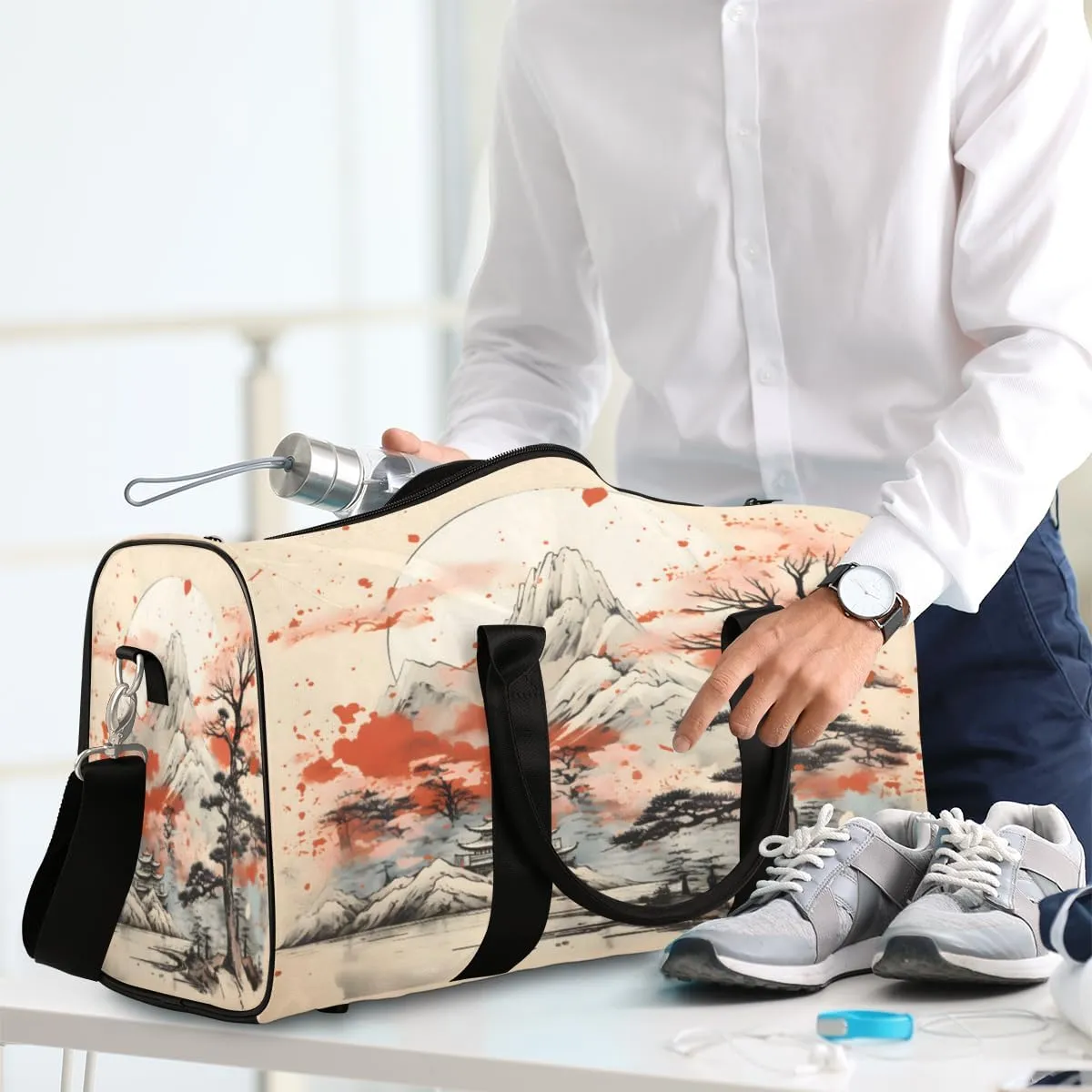 Asian Japanese Chinese Travel Duffle Bag, Sports Gym Bags for Women Men, Carry On Weekender Overnight Workout Airplane Trips Bag