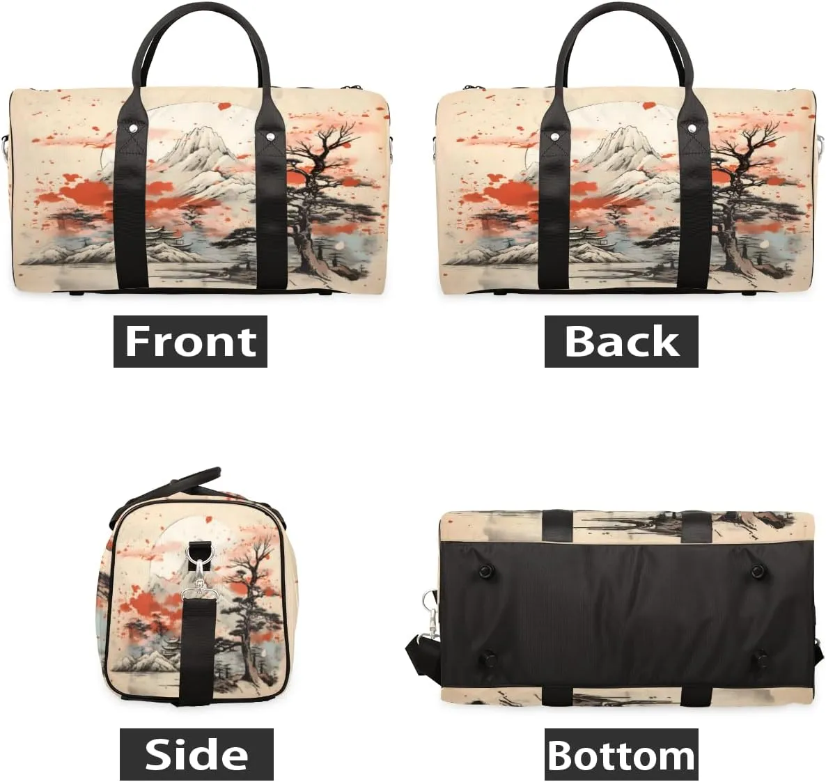 Asian Japanese Chinese Travel Duffle Bag, Sports Gym Bags for Women Men, Carry On Weekender Overnight Workout Airplane Trips Bag