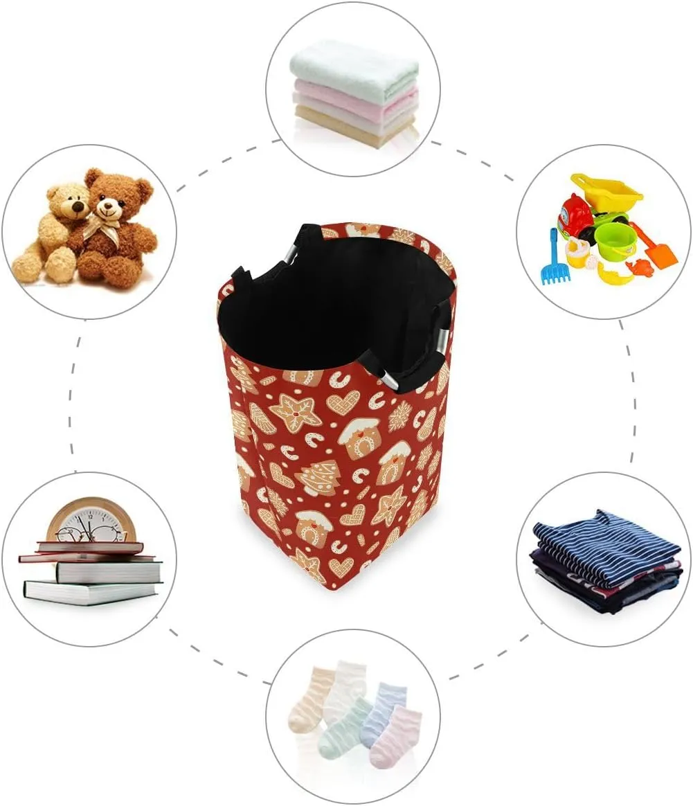 Aslsiy Christmas Gingerbread Tree Laundry Basket Red Laundry Hamper with Handles Clothes Bucket Bin Dirty Baskets Toy Storage for Home Bathroom 50L