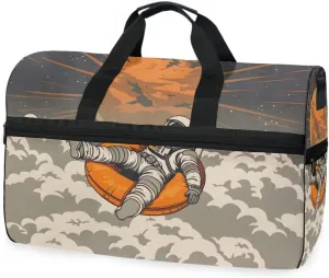 Astronaut Sunset Travel Duffel Bag Luggage Sports Gym Bags With Shoes Compartment Large Capacity Lightweight Duffle Bag For Men Women