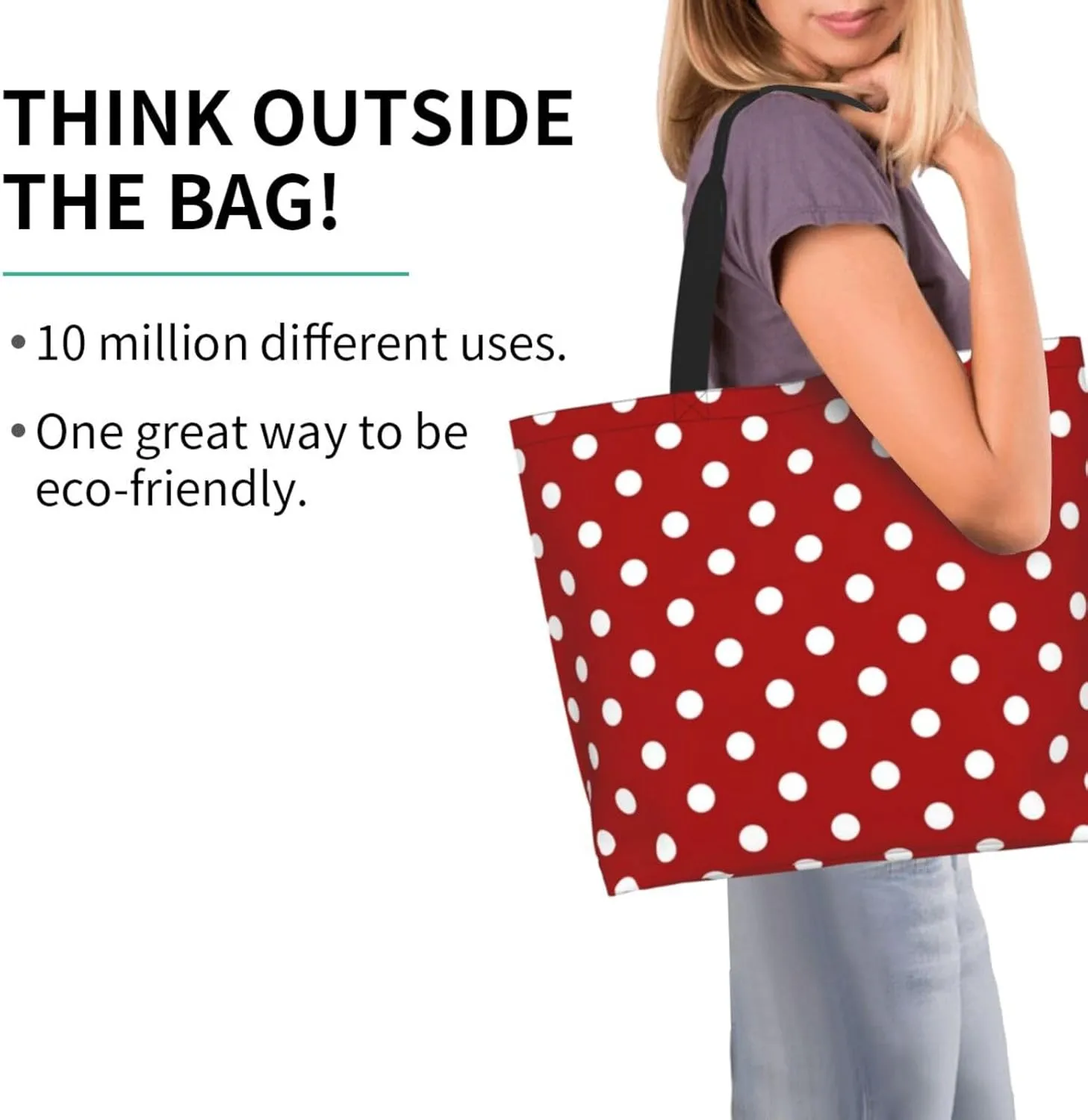 ASYG Red and White Polka Dot Tote Bag Lightweight Handbags Travel Shoulder Bag for Hiking,Yoga, Gym,Shopping Travel Beach