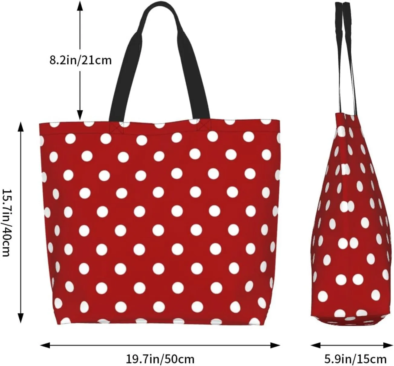 ASYG Red and White Polka Dot Tote Bag Lightweight Handbags Travel Shoulder Bag for Hiking,Yoga, Gym,Shopping Travel Beach