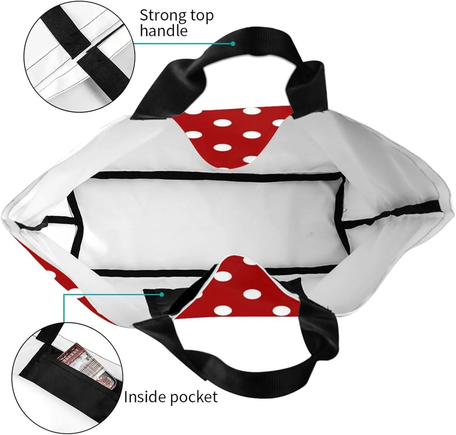 ASYG Red and White Polka Dot Tote Bag Lightweight Handbags Travel Shoulder Bag for Hiking,Yoga, Gym,Shopping Travel Beach