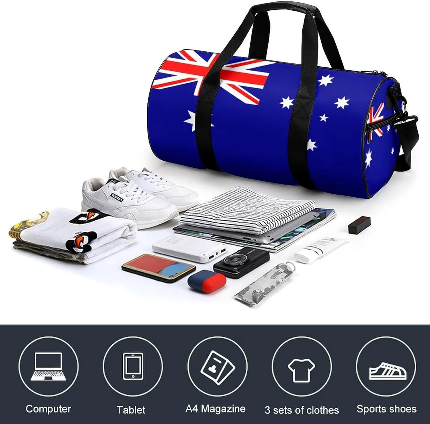 Australia Flag Gym Duffel Bag with Wet Pocket for Men Women Sports Overnight Tote
