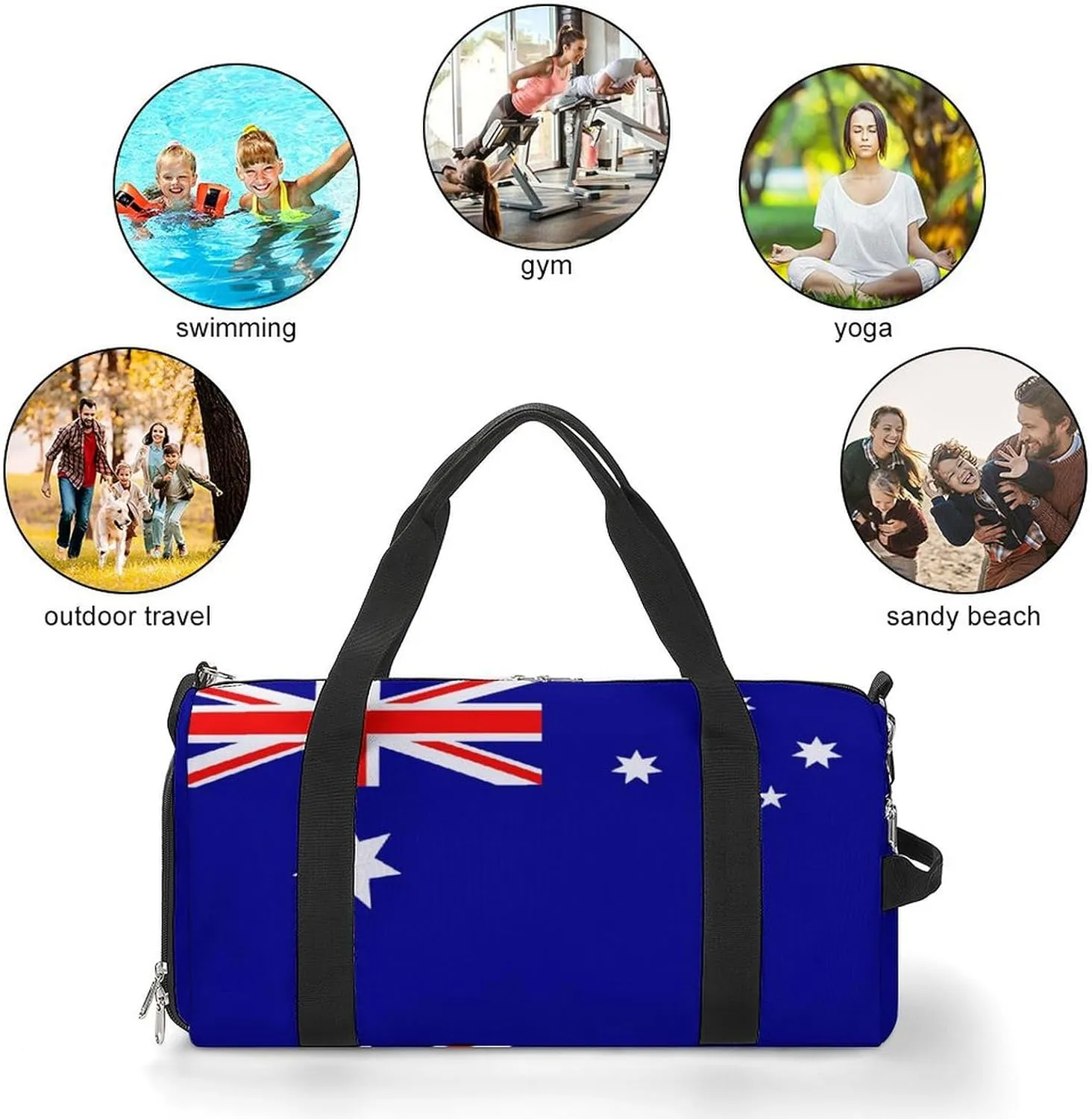 Australia Flag Gym Duffel for Boys Girls with Shoe Compartment Travel Weekender