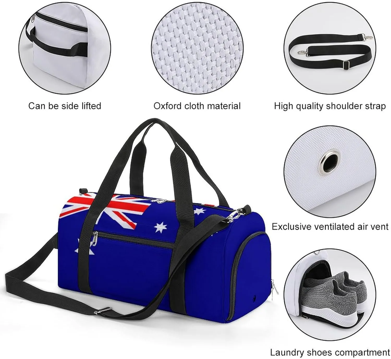 Australia Flag Gym Duffel for Boys Girls with Shoe Compartment Travel Weekender