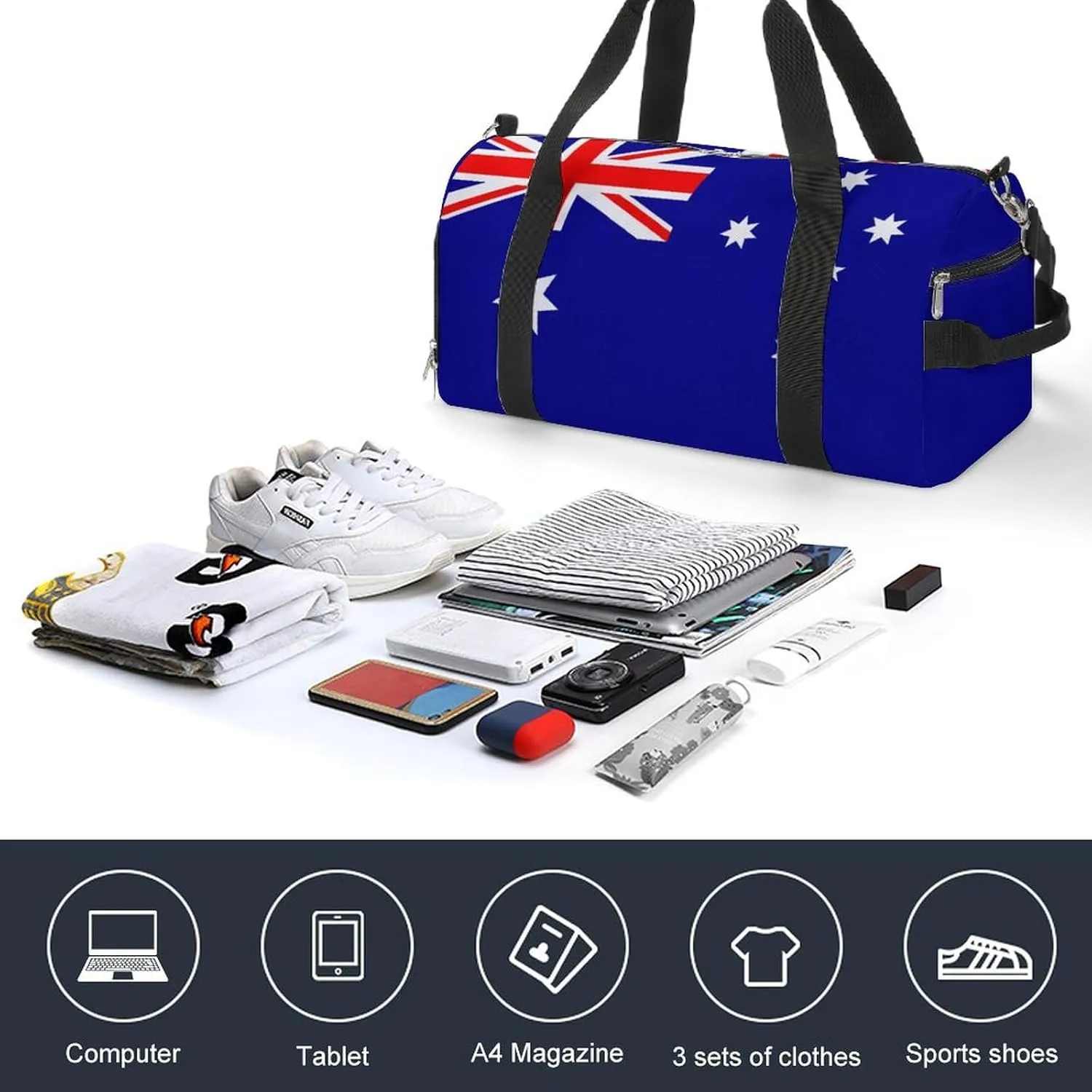Australia Flag Gym Duffel for Boys Girls with Shoe Compartment Travel Weekender