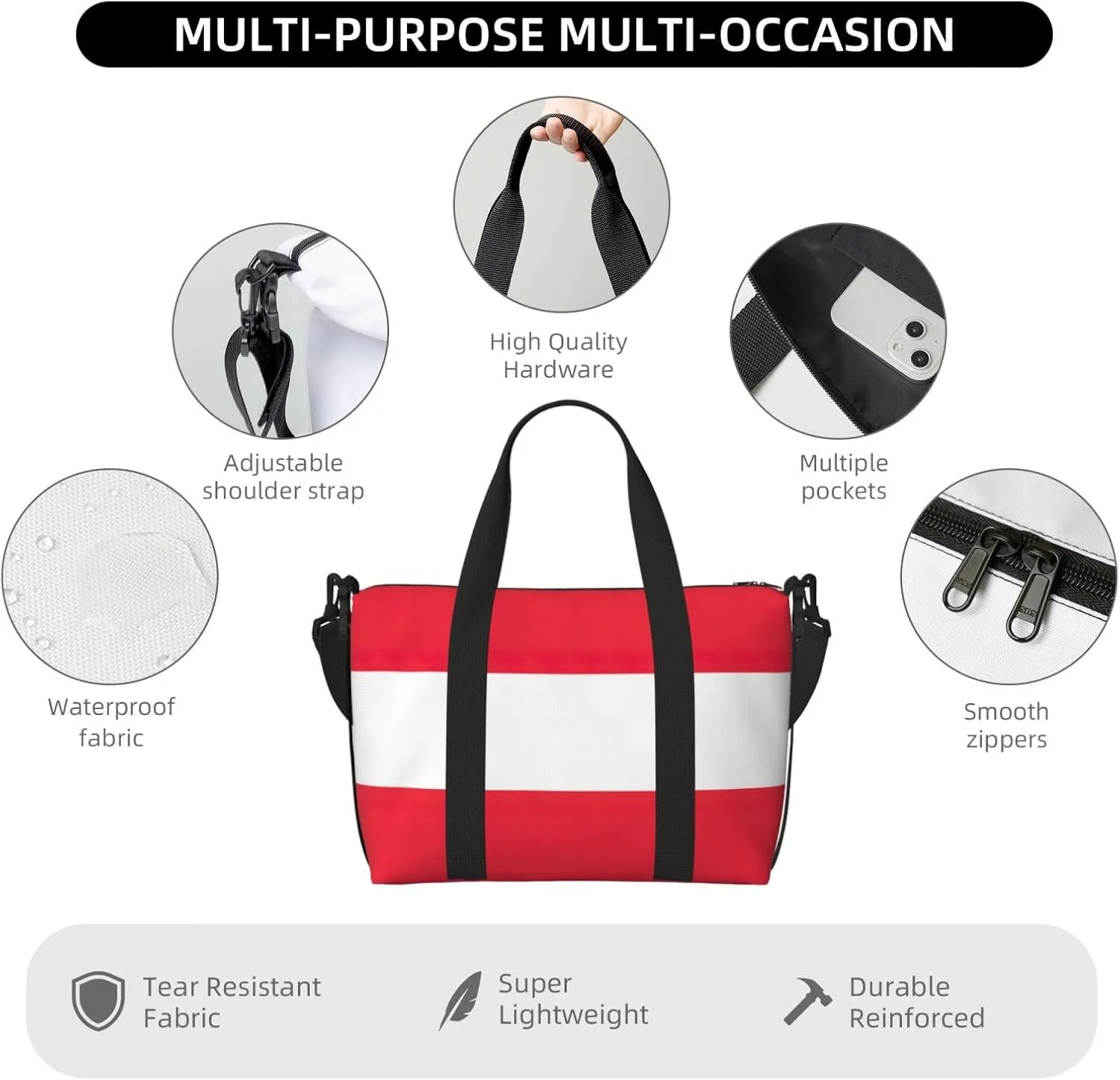 Austrian Flag Small Duffel Bag Foldable Travel Bag Weekender Bag Overnight Gym Hospital Bags For Women&Men