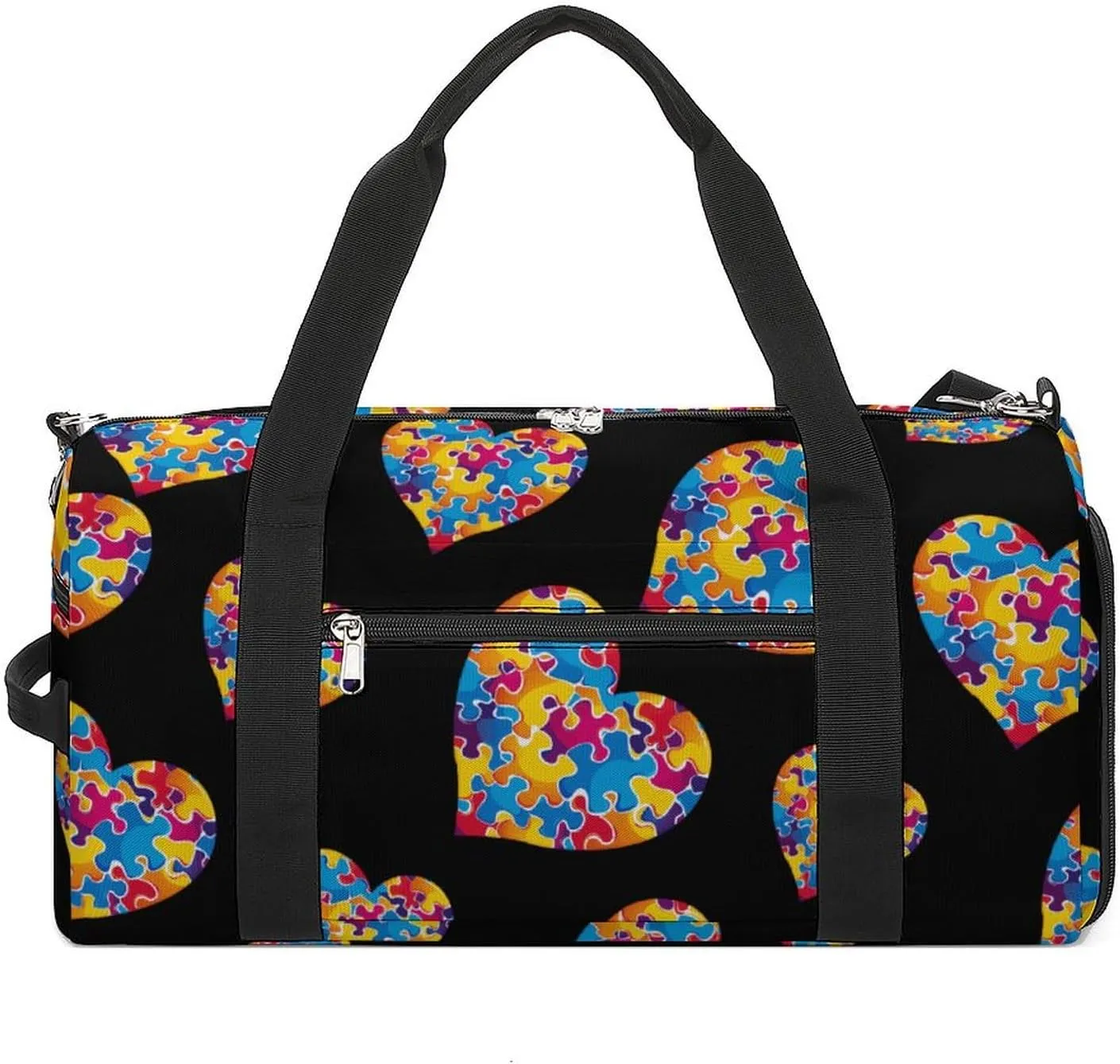 Autism Awareness Heart Sports Gym Bag for Men Women Travel Duffel Bag with Shoulder Strap