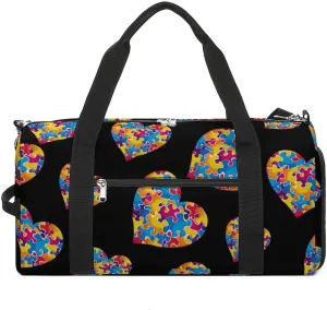 Autism Awareness Heart Sports Gym Bag for Men Women Travel Duffel Bag with Shoulder Strap