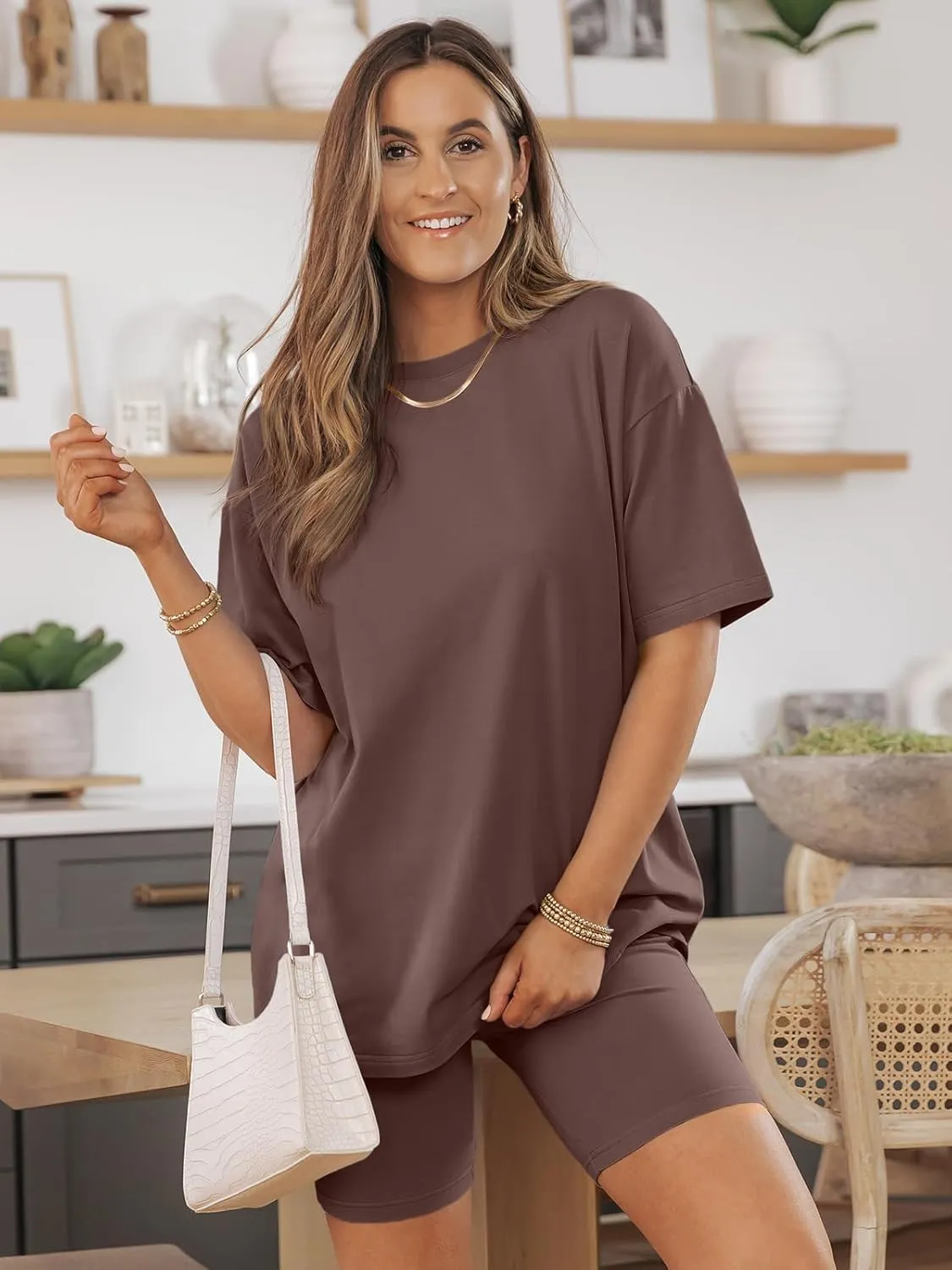 AUTOMET Womens 2 Piece Sets Summer Outfits 2025 Two Piece Lounge Set Matching Clothing Oversized Tshirts Biker Short Fashion
