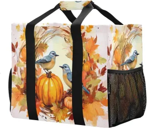 Autumn Pumpkin Maples Bird Foldable Travel Duffel Bag for Men Women Waterproof Weekender Overnight Carry On Tote Bag with Comfortable Handle Hospital Bag for Sport Hospital Airplane Business