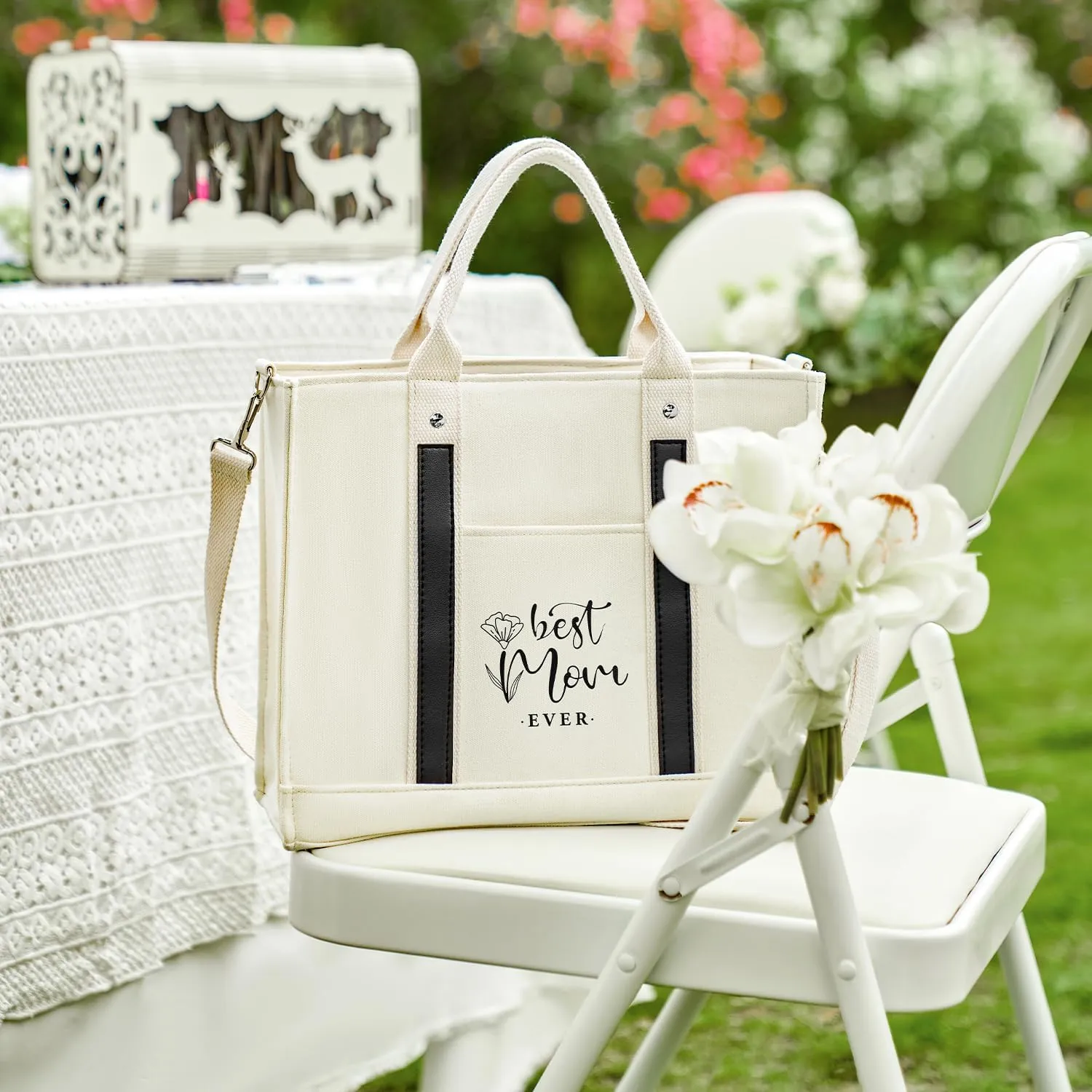 AW BRIDAL Monogram Canvas Tote Bag for Chrismas, Bridal Shower, Retirement, Birthday Gifts for Women Mom Wife Sister Friends