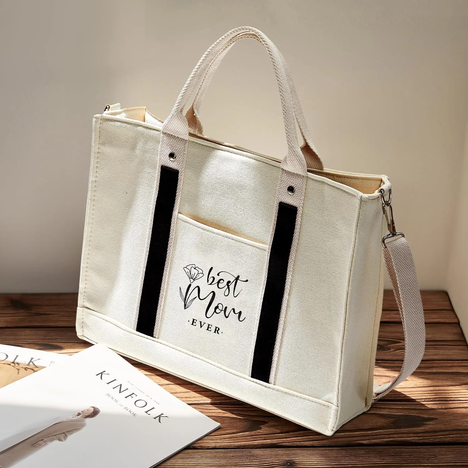 AW BRIDAL Monogram Canvas Tote Bag for Chrismas, Bridal Shower, Retirement, Birthday Gifts for Women Mom Wife Sister Friends
