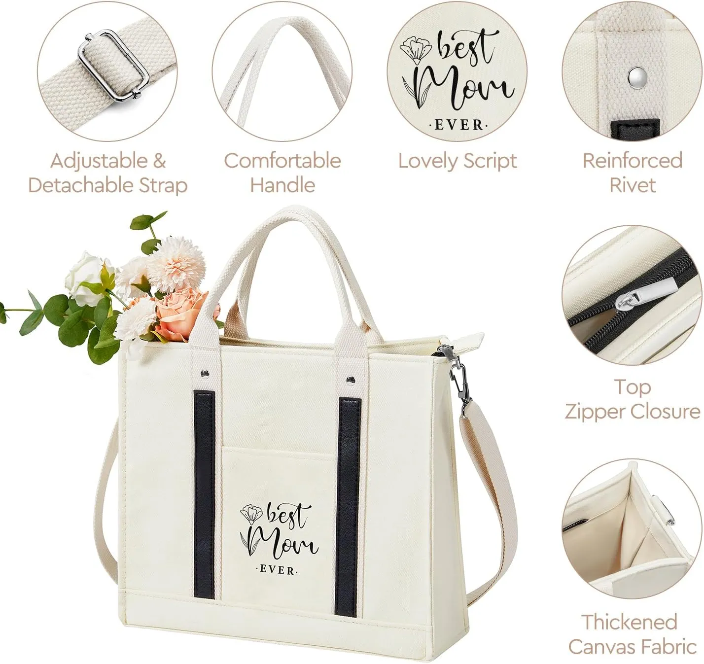 AW BRIDAL Monogram Canvas Tote Bag for Chrismas, Bridal Shower, Retirement, Birthday Gifts for Women Mom Wife Sister Friends
