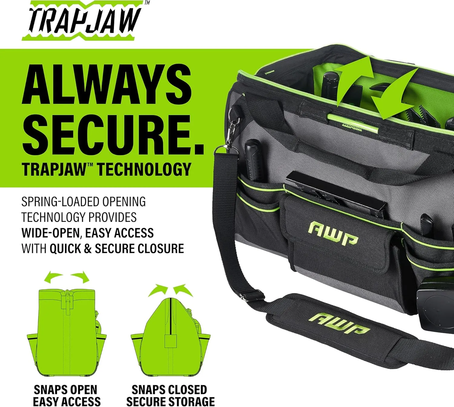 AWP Tool Bags, Premium Tool Bag, Black, Durable Tool Tote, for Professionals and Contractors