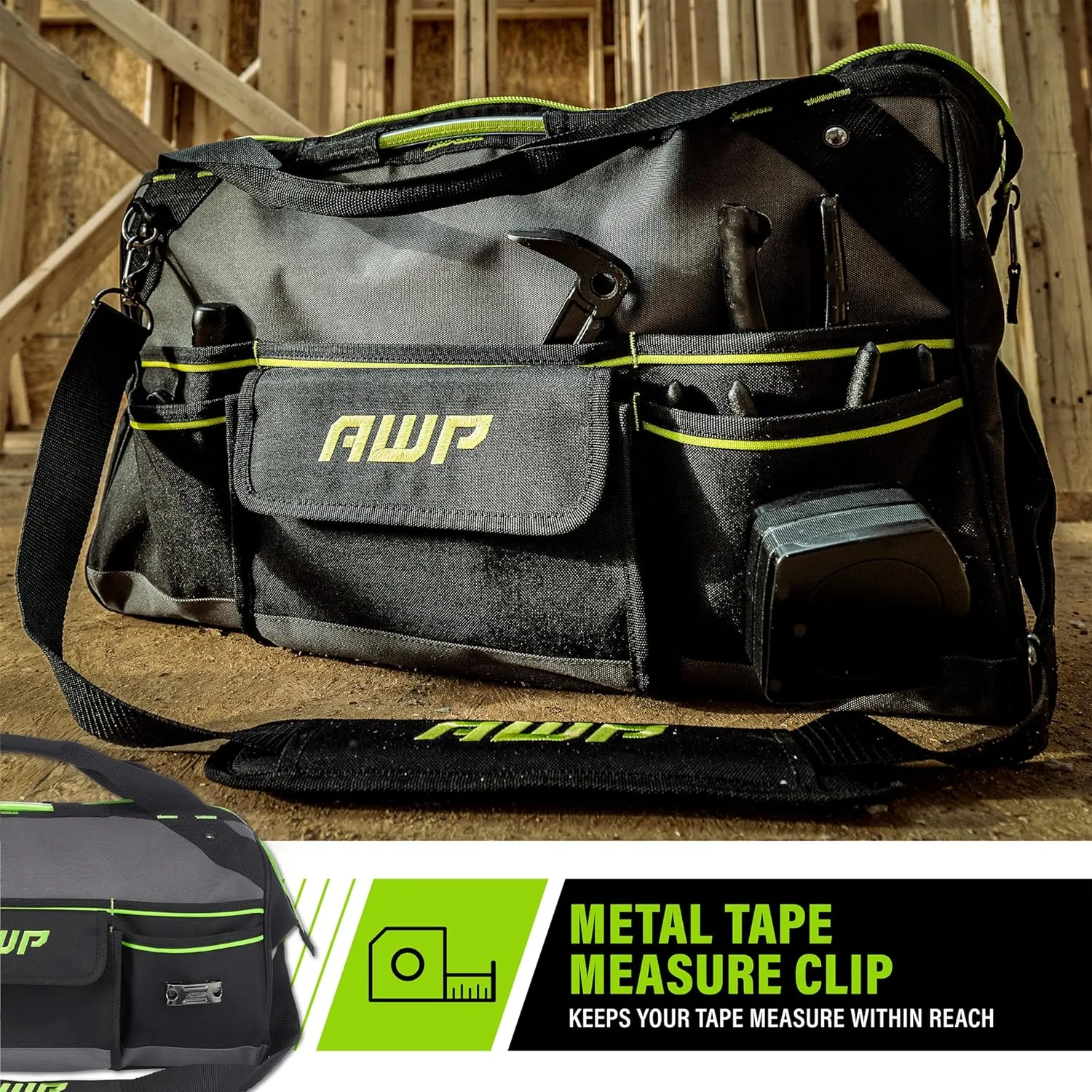AWP Tool Bags, Premium Tool Bag, Black, Durable Tool Tote, for Professionals and Contractors