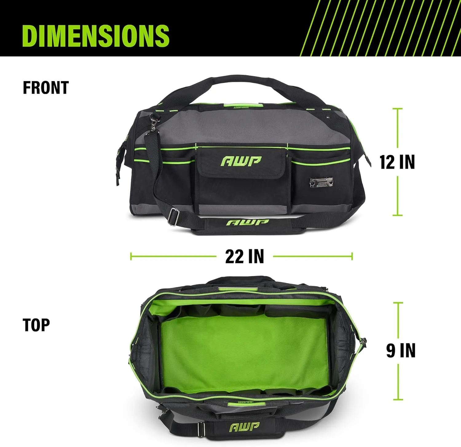 AWP Tool Bags, Premium Tool Bag, Black, Durable Tool Tote, for Professionals and Contractors