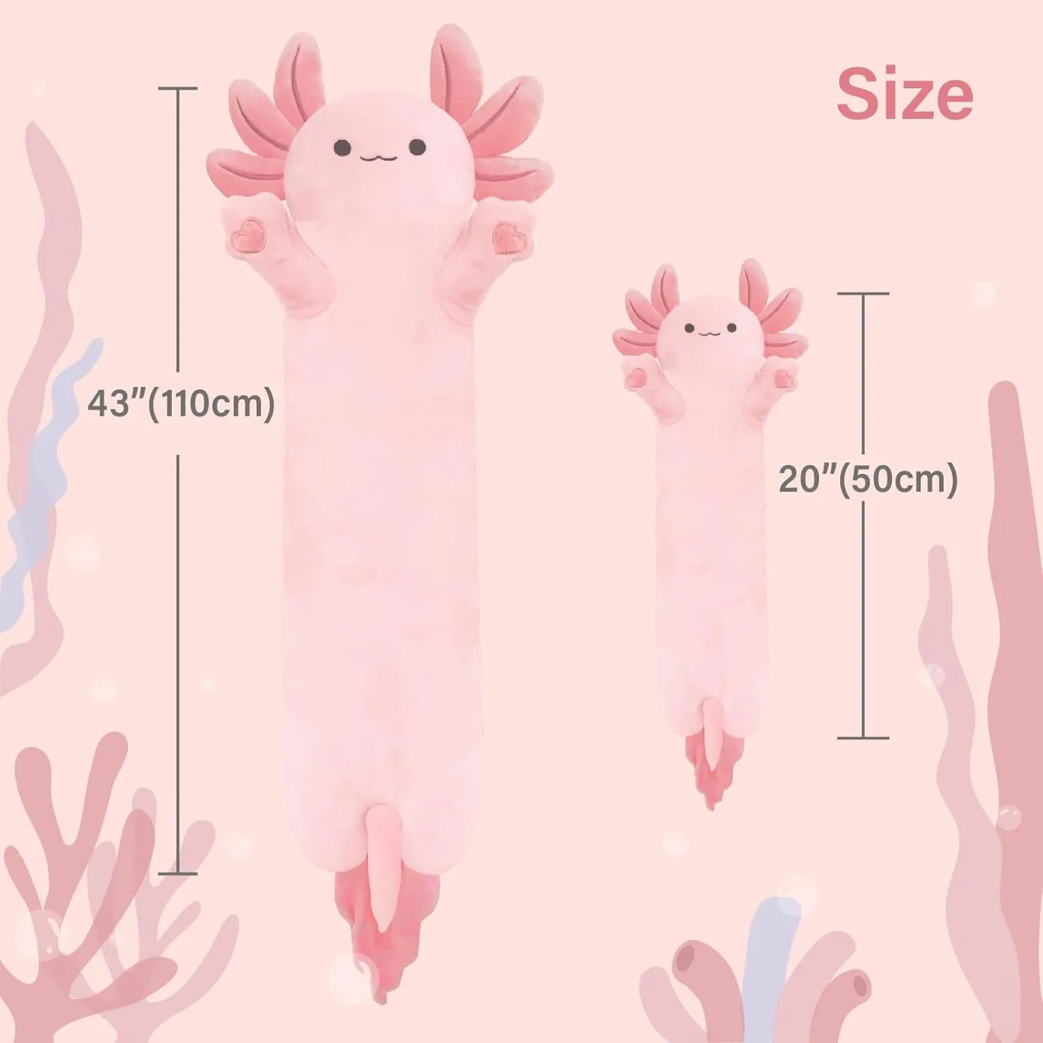 Axolotl Plush,Long Axolotls Plush Toys Pillow,43.3 Inch Cute Axolotl Stuffed Animal,Axolotls Plush Toy Gift for Girls Boys