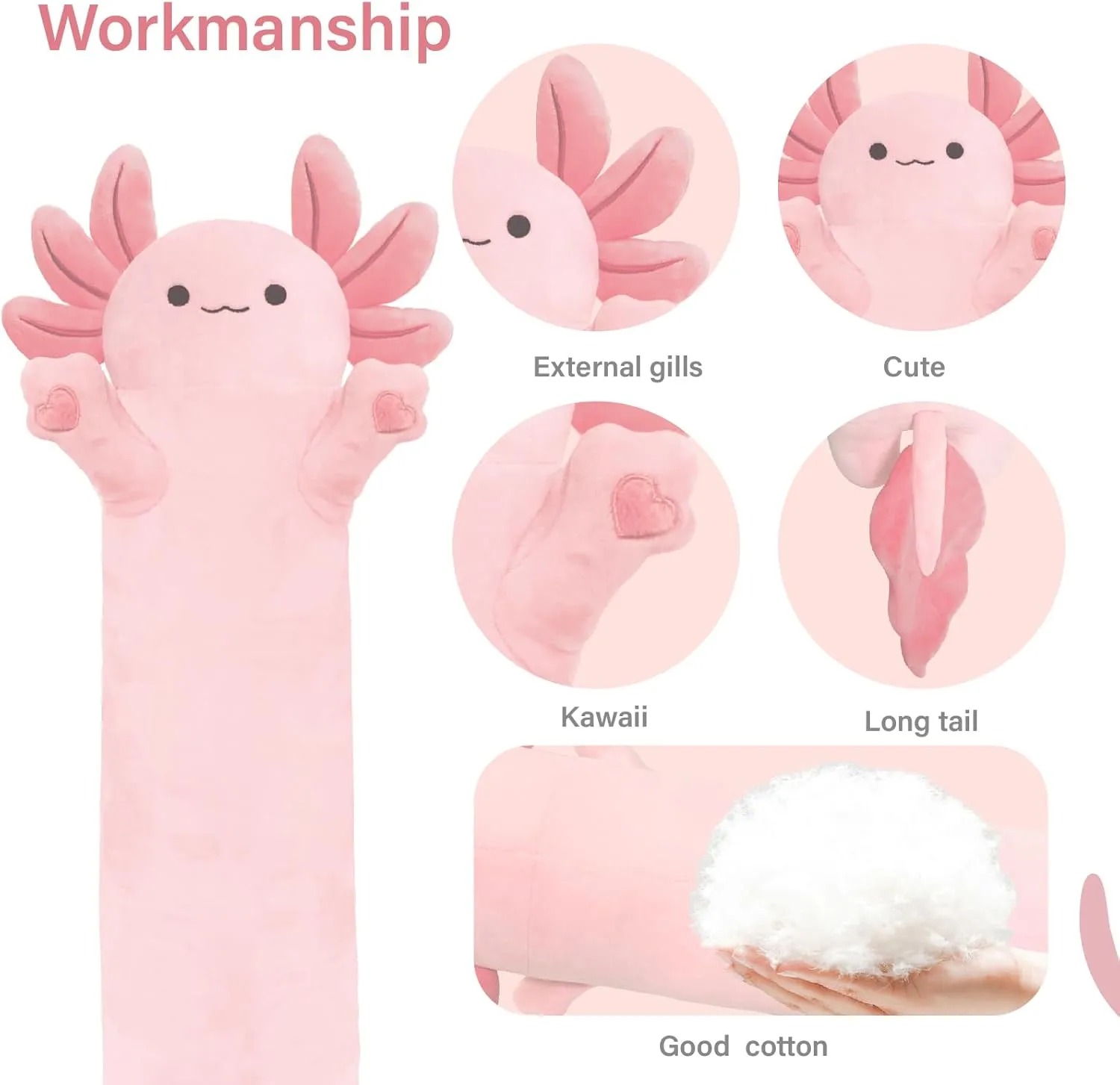 Axolotl Plush,Long Axolotls Plush Toys Pillow,43.3 Inch Cute Axolotl Stuffed Animal,Axolotls Plush Toy Gift for Girls Boys