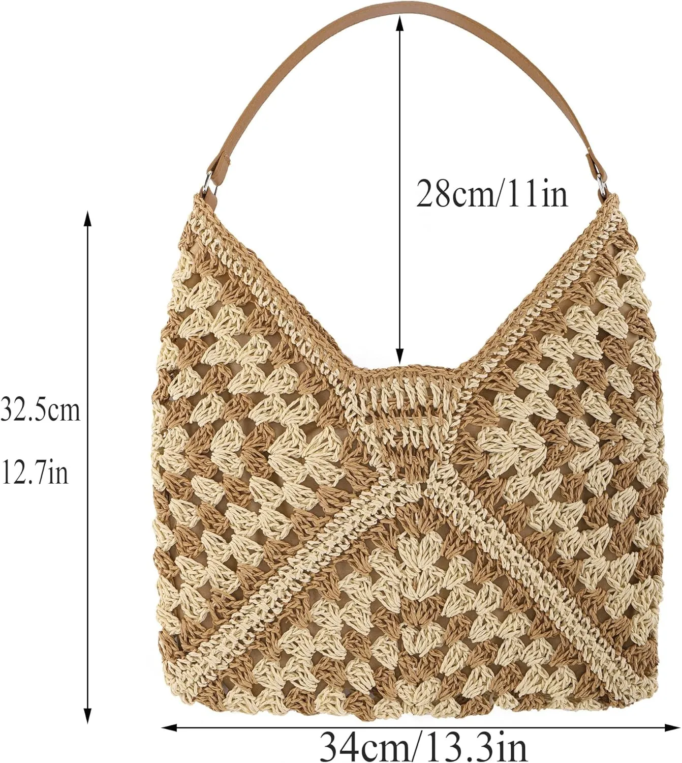 Ayliss Straw Beach Bag Bucket Tote Handbag Women Shoulder Bag Hand Woven Summer Beach Purse Weaving Beach Bucket Bag