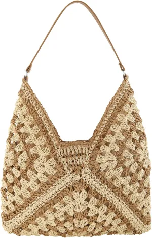 Ayliss Straw Beach Bag Bucket Tote Handbag Women Shoulder Bag Hand Woven Summer Beach Purse Weaving Beach Bucket Bag