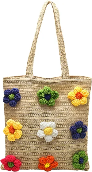Ayliss Women's Handwoven Shoulder Handbag Flower Cotton Crochet Woven Weaving Summer Beach Tote Shoulder Purse Bag