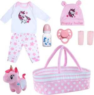 BABESIDE 8 PCS Reborn Baby Doll Clothes Set with Bassinet for 17-22 Inch Dolls Babys Doll Clothes Outfit Accessories fit Newborn Baby Doll Girl Boys, Pink