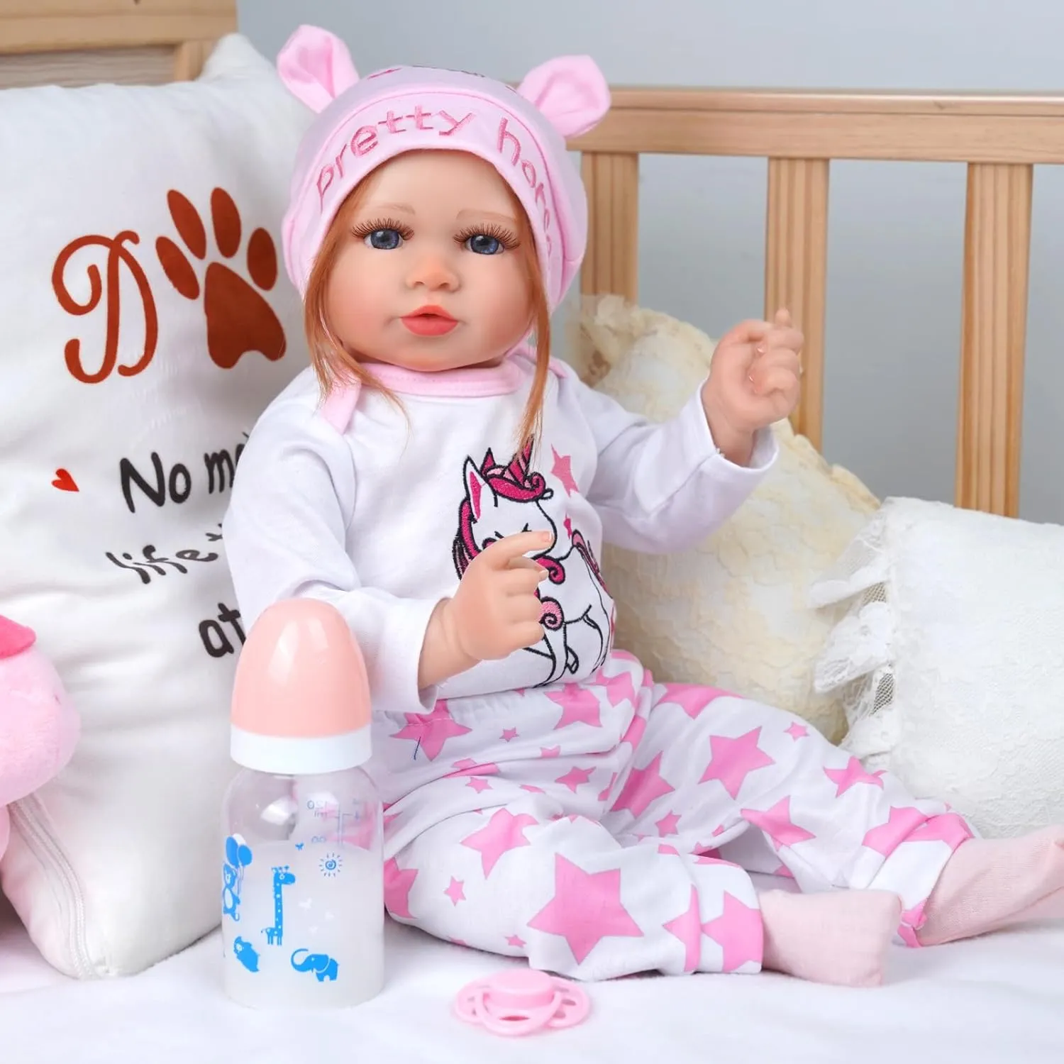 BABESIDE 8 PCS Reborn Baby Doll Clothes Set with Bassinet for 17-22 Inch Dolls Babys Doll Clothes Outfit Accessories fit Newborn Baby Doll Girl Boys, Pink