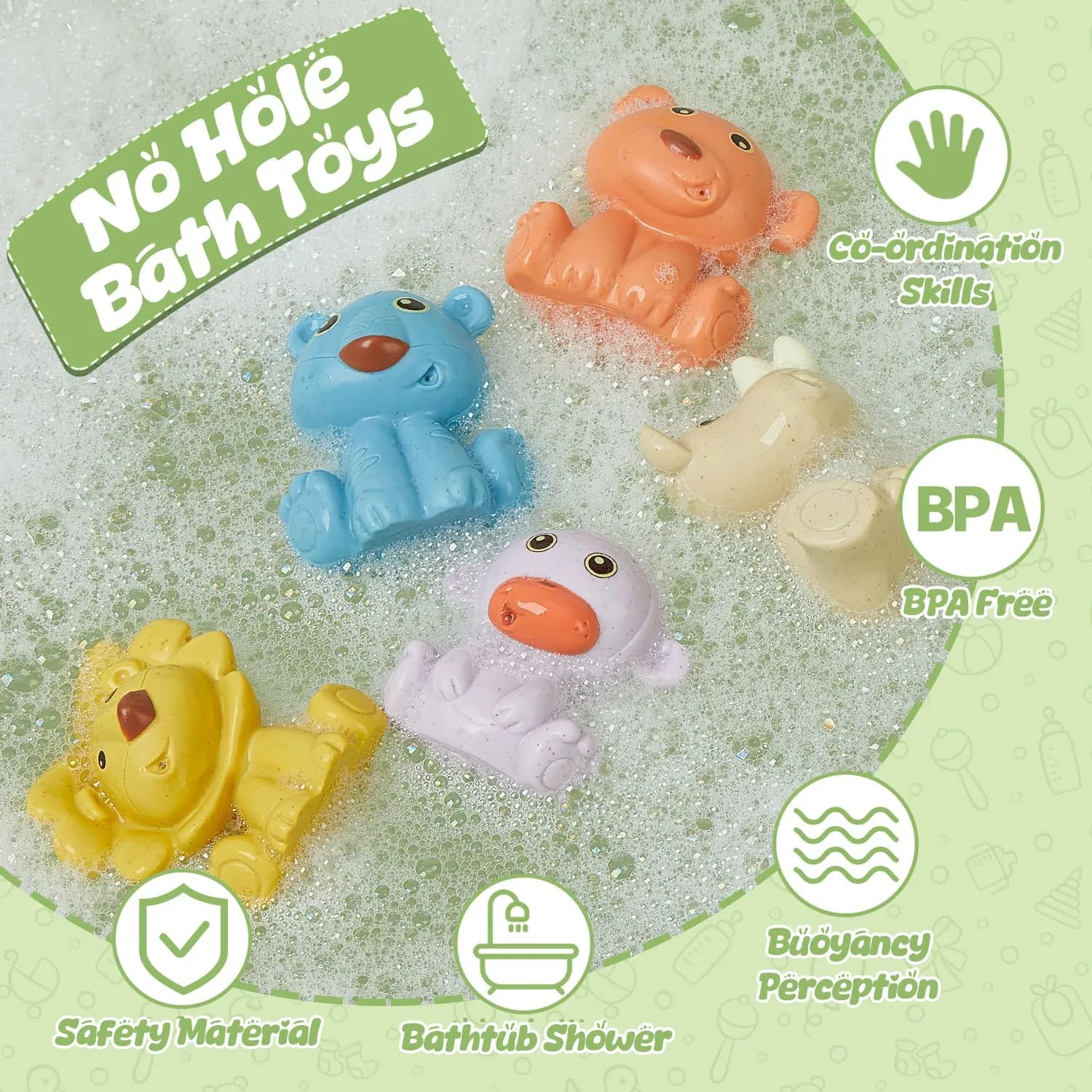 Baby Bath Toys for Babies 6-12 Months 9 Pack No Hole Wildlife Animal Mold Free Bathtub Toys Safe and Non Toxic Water Play Kids Preschool Education Toy Learning Skills for Bathroom