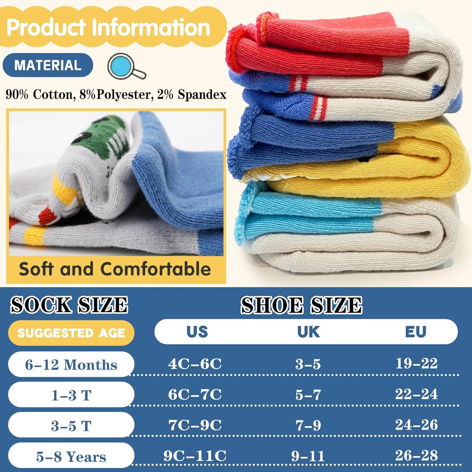 Baby Boys Girls Grips Socks Toddlers Kids Infants Anti Slip Non Skid Funny Cartoon Ankle Crew Socks with Grippers 9 Pairs