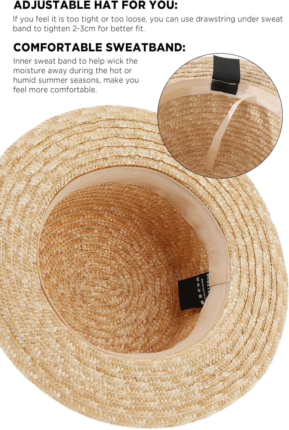 BABYOND Mens Brim Boater Hat Gatsby Straw Panama Hat Fedora Summer Beach Sun Hat 20s Costume Accessories