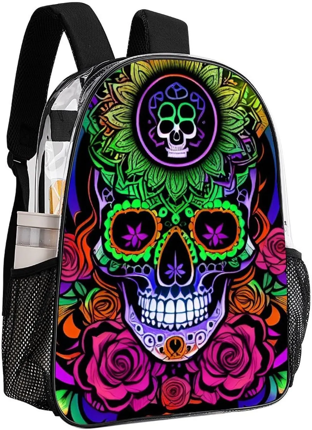 Backpack Multipurpose Anti-Theft Large Capacity Bookbag - Psychedelic Skull Art Travel Hiking Daypack Transparent Bag
