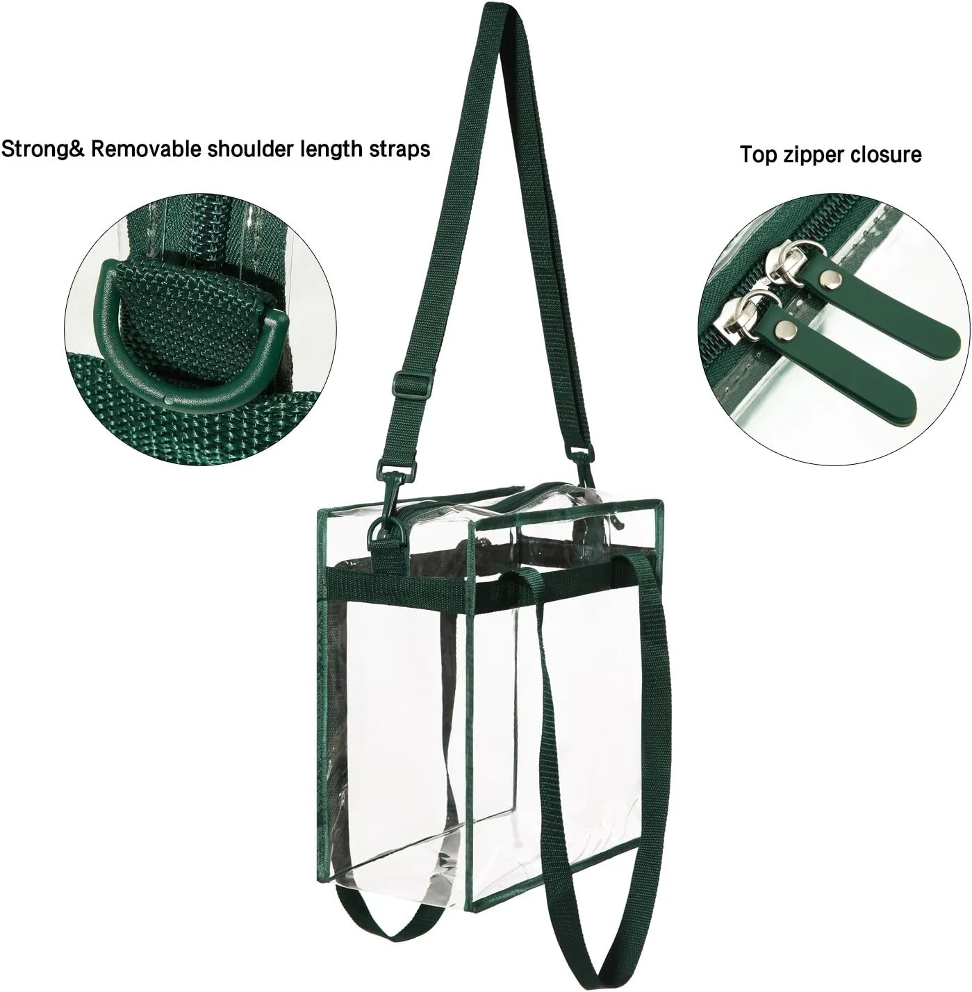 BAGAIL Clear Bags Stadium Approved Clear Tote Bag with Zipper Closure Crossbody Messenger Shoulder Bag with Adjustable Strap