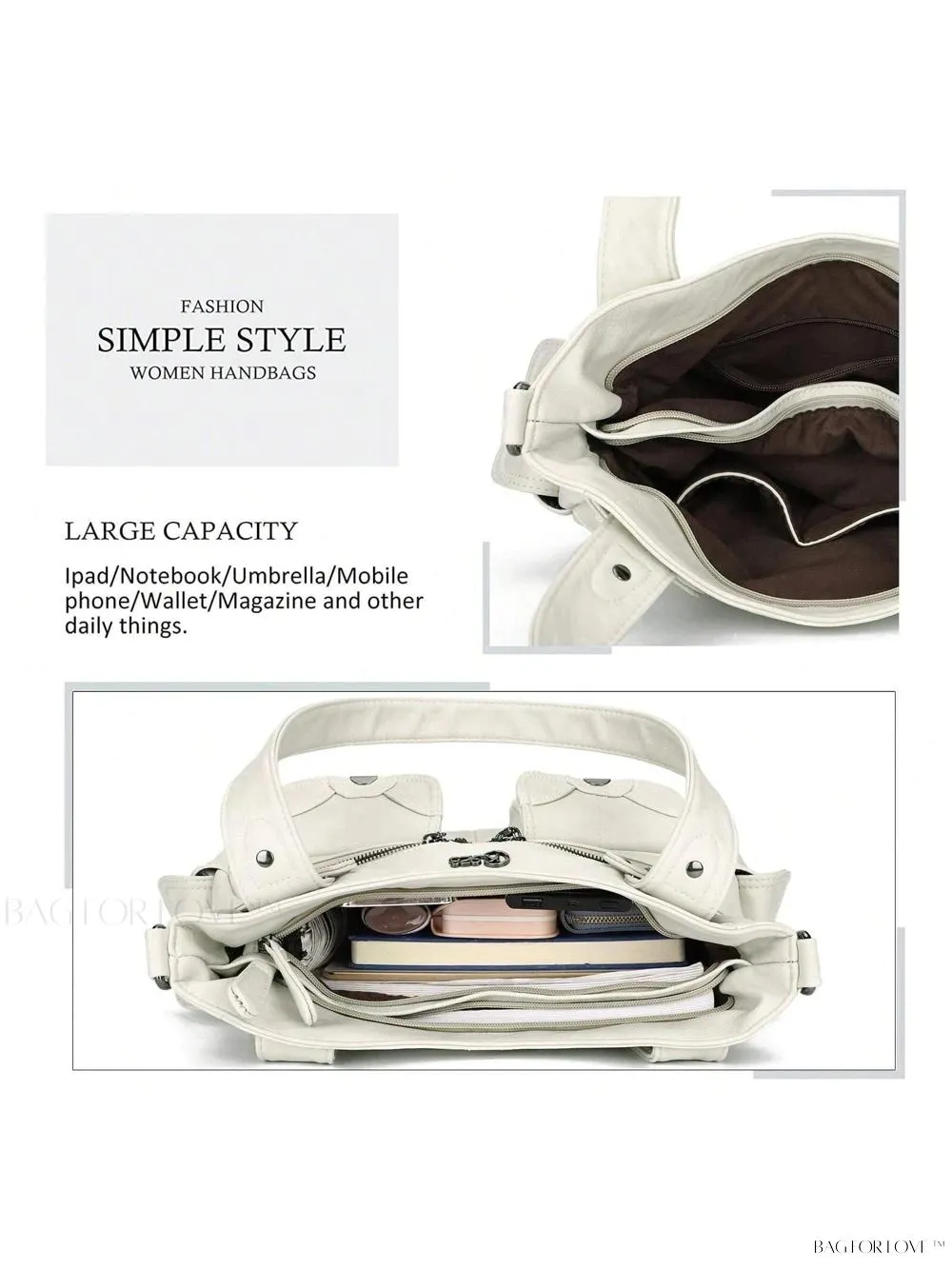 BagForLove - Luxury Tote Bag for Women - Soft PU Leather and Multiple Pockets