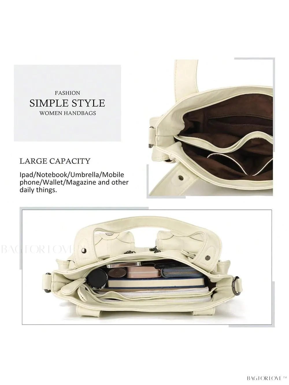 BagForLove - Luxury Tote Bag for Women - Soft PU Leather and Multiple Pockets