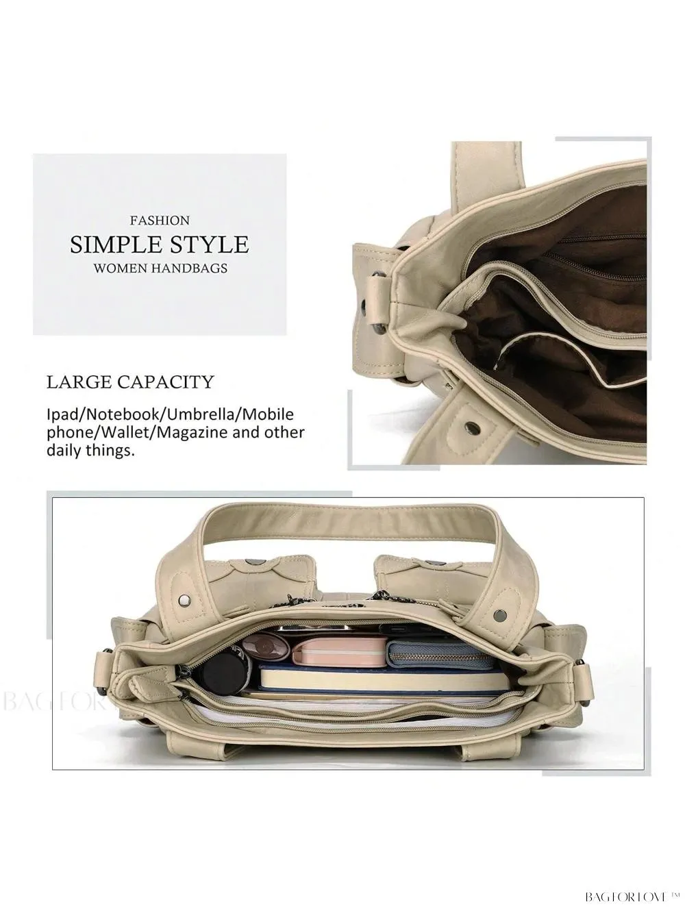 BagForLove - Luxury Tote Bag for Women - Soft PU Leather and Multiple Pockets