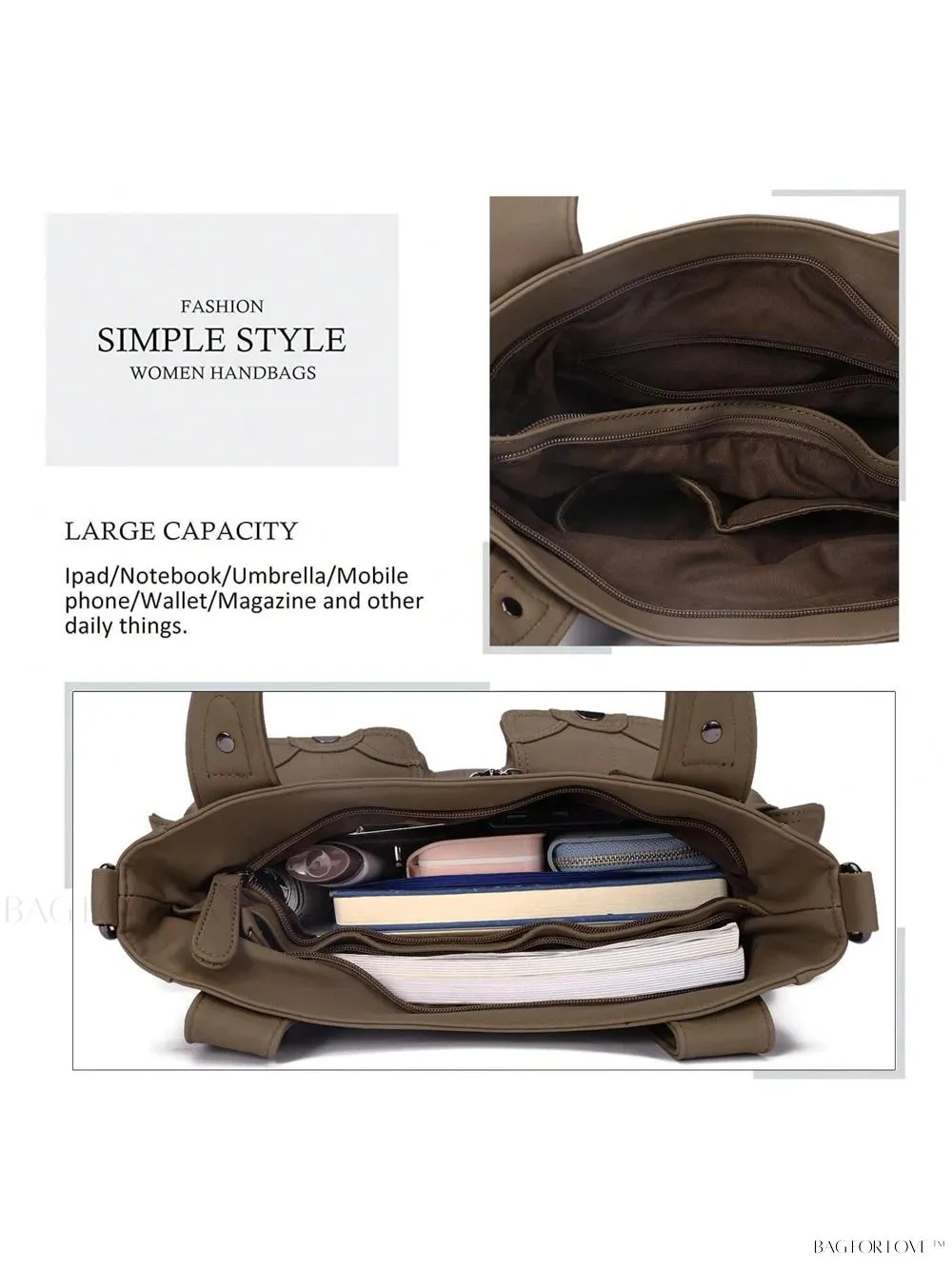 BagForLove - Luxury Tote Bag for Women - Soft PU Leather and Multiple Pockets