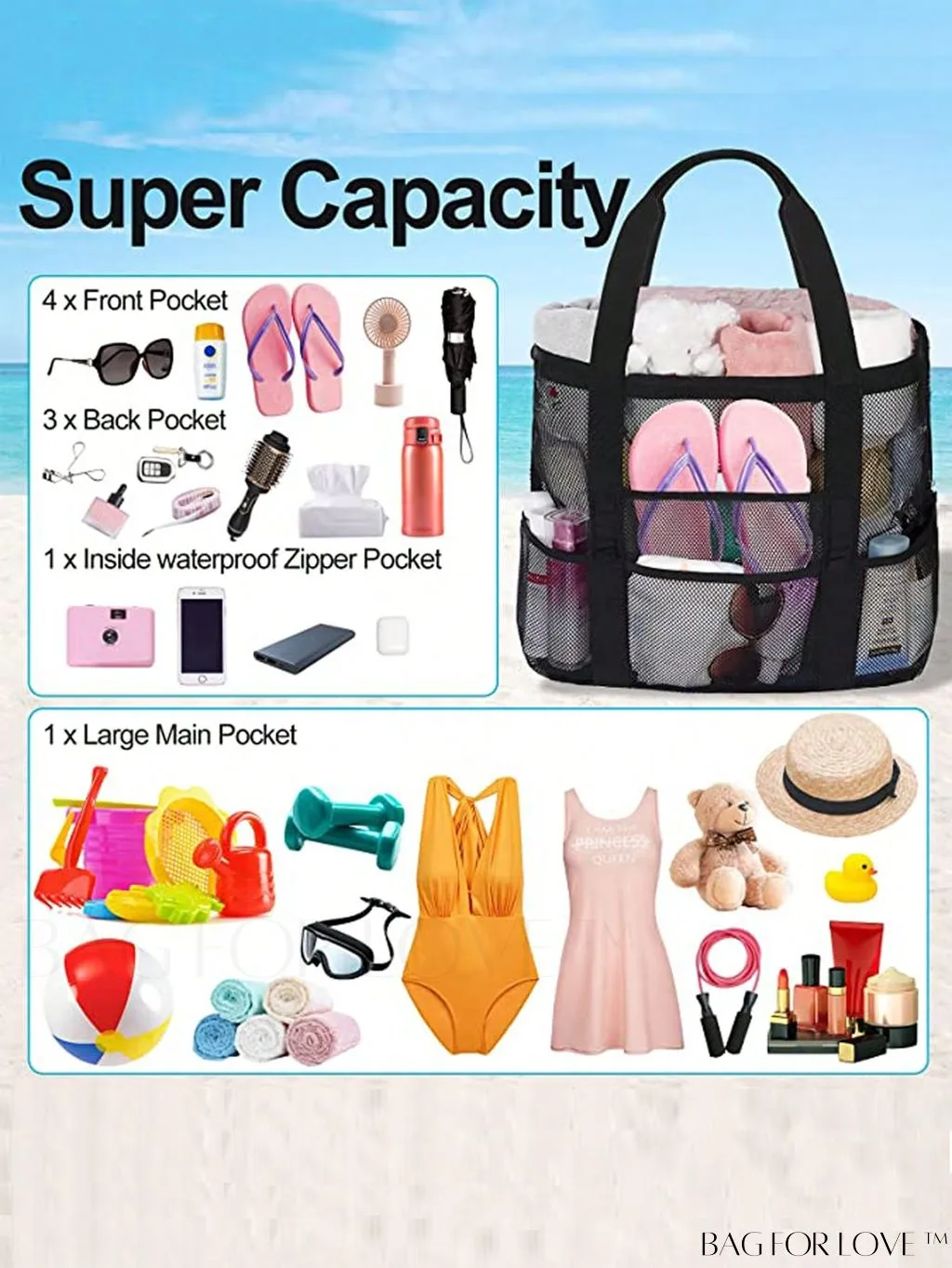BagForLove - Premium Swim Tote Bag: Ultra-Spacious Mesh Beach Handbag & Shoulder Bag for Outdoor & Pool