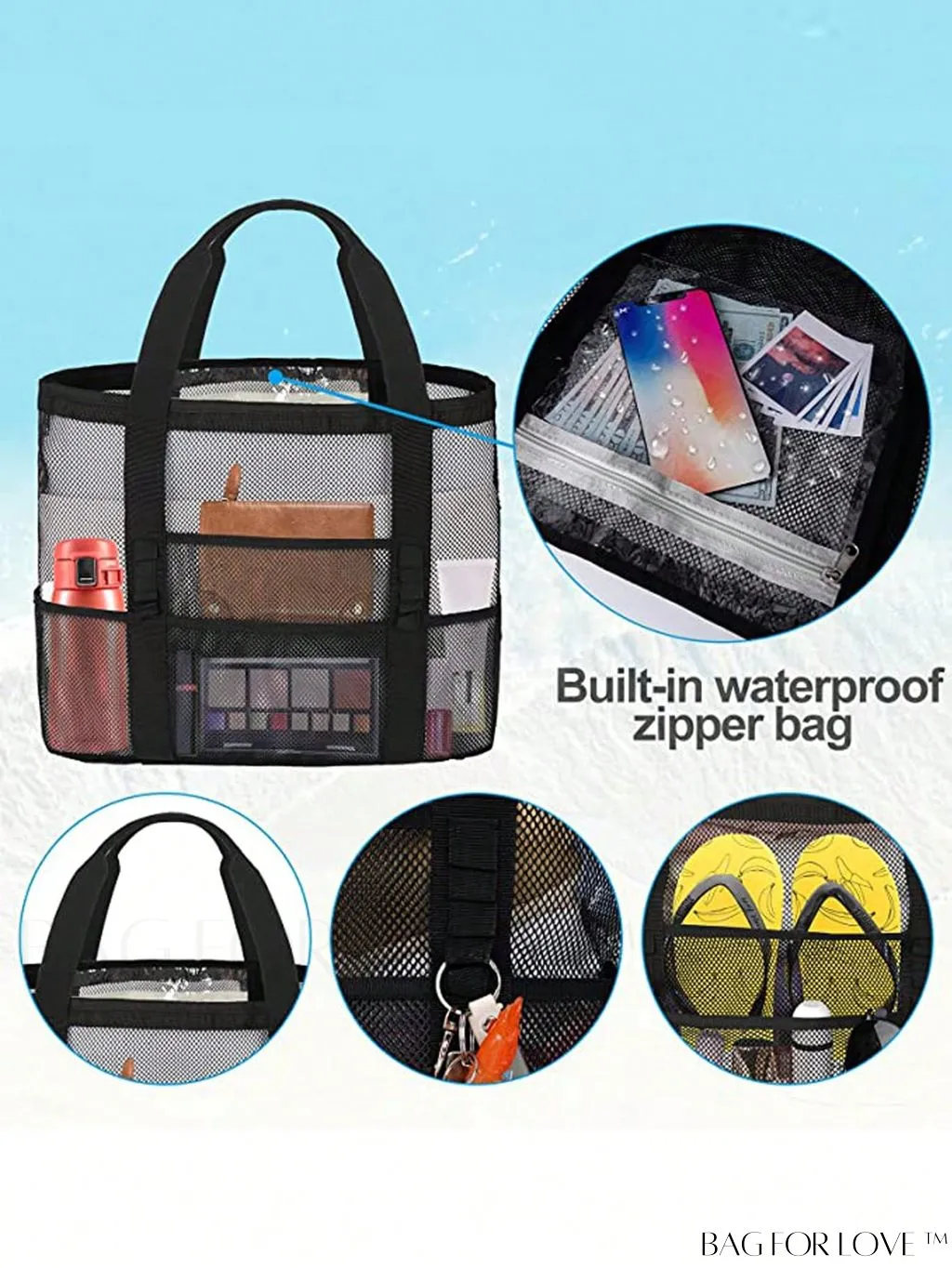 BagForLove - Premium Swim Tote Bag: Ultra-Spacious Mesh Beach Handbag & Shoulder Bag for Outdoor & Pool