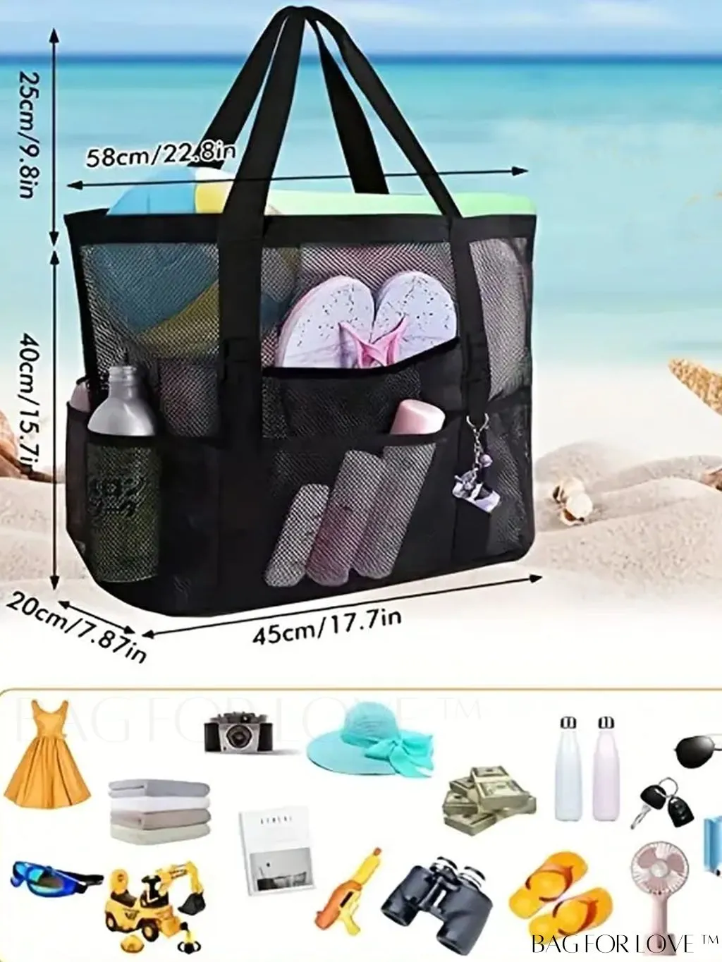 BagForLove - Premium Swim Tote Bag: Ultra-Spacious Mesh Beach Handbag & Shoulder Bag for Outdoor & Pool
