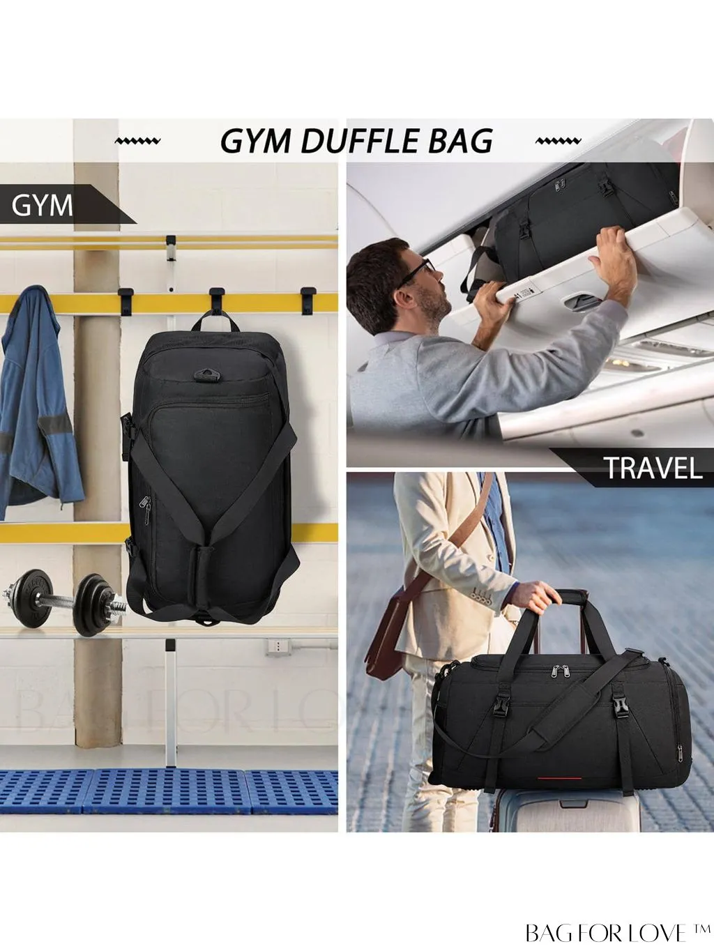 BagForLove - Water-Resistant 40L Gym Bag with Wet Pocket, Shoe Compartment - Ideal for Men and Women
