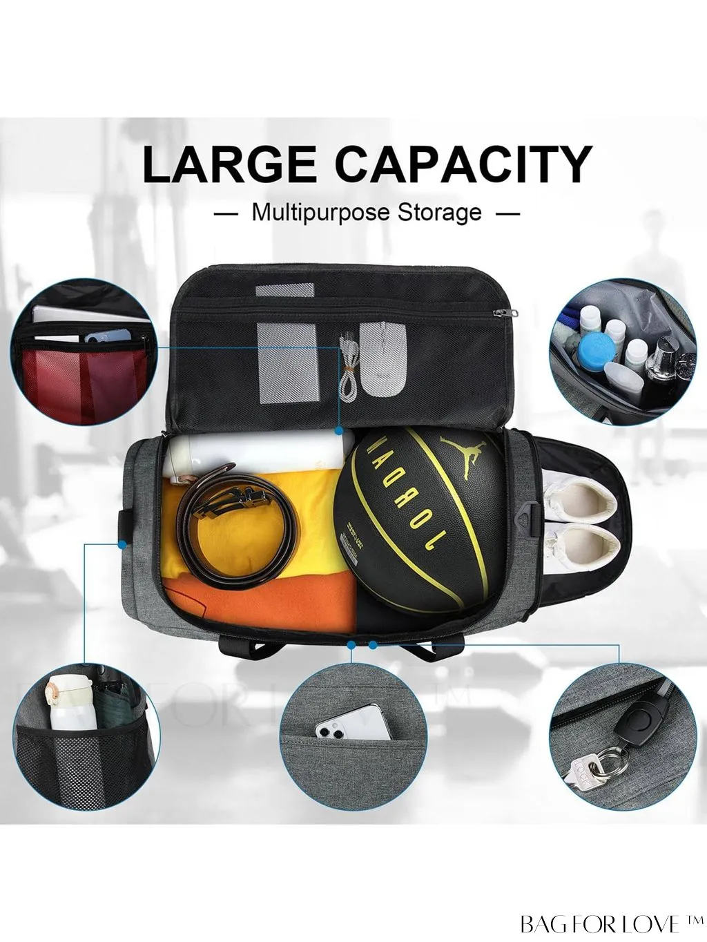 BagForLove - Water-Resistant 40L Gym Bag with Wet Pocket, Shoe Compartment - Ideal for Men and Women