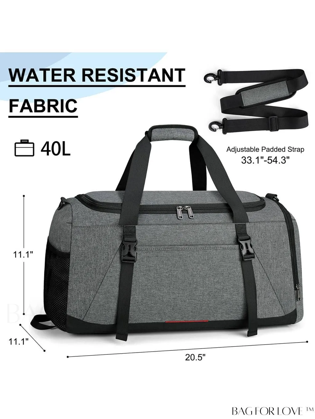 BagForLove - Water-Resistant 40L Gym Bag with Wet Pocket, Shoe Compartment - Ideal for Men and Women