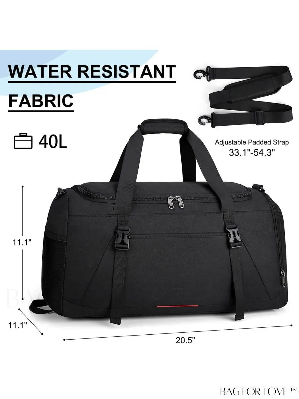 BagForLove - Water-Resistant 40L Gym Bag with Wet Pocket, Shoe Compartment - Ideal for Men and Women