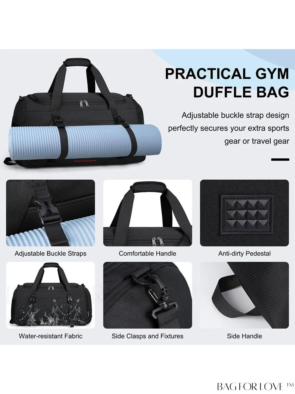 BagForLove - Water-Resistant 40L Gym Bag with Wet Pocket, Shoe Compartment - Ideal for Men and Women