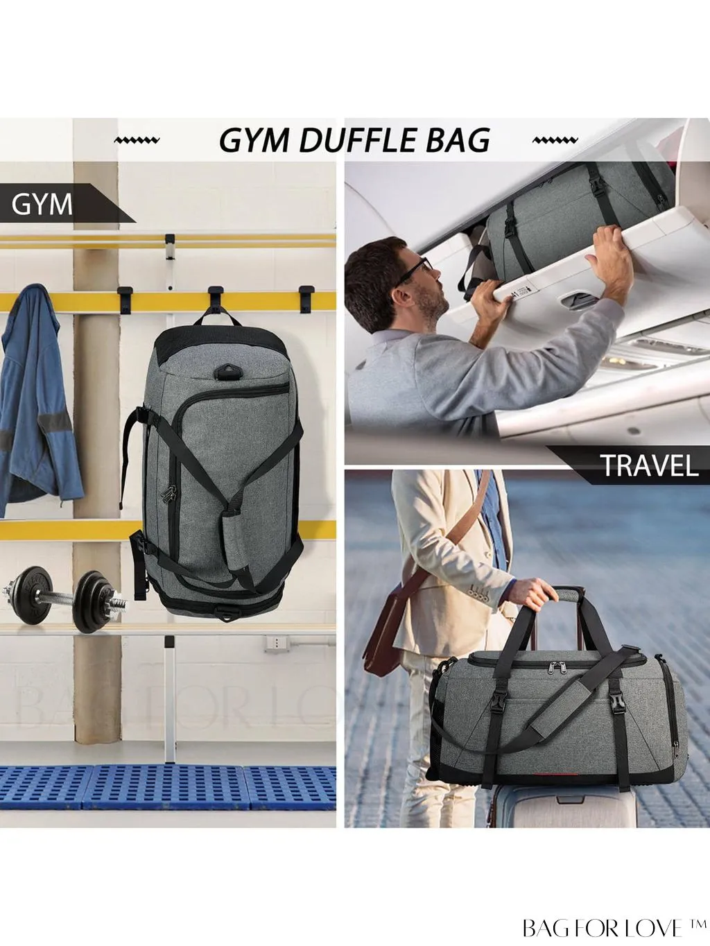 BagForLove - Water-Resistant 40L Gym Bag with Wet Pocket, Shoe Compartment - Ideal for Men and Women